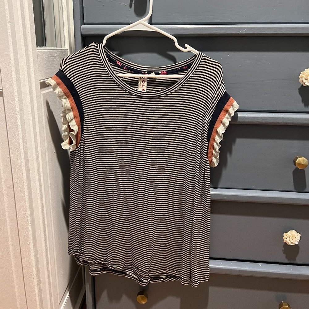 Anthropologie Dolan Striped Ruffle Sleeve Top
